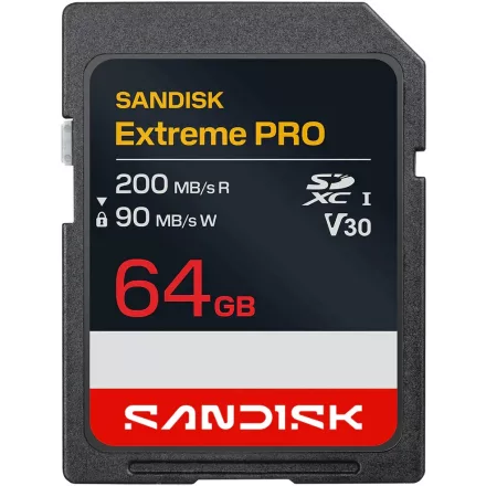 SanDisk SDXC Extreme PRO 64GB U3 V30 (UHS-I) memóriakártya (200/90 MB/s) (00226962)