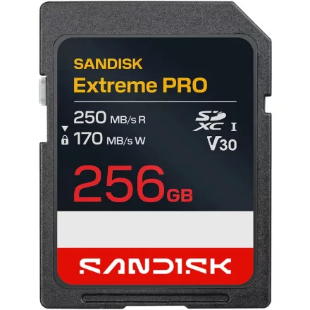 SanDisk SDXC Extreme PRO 256GB U3 V30 (UHS-I) memóriakártya (250/170 MB/s) (00226964)