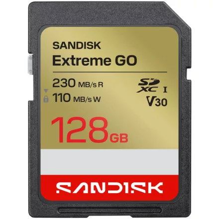SanDisk SDXC Extreme GO 128GB U3 V30 (UHS-I) memóriakártya (230/110 MB/s) (00226986)