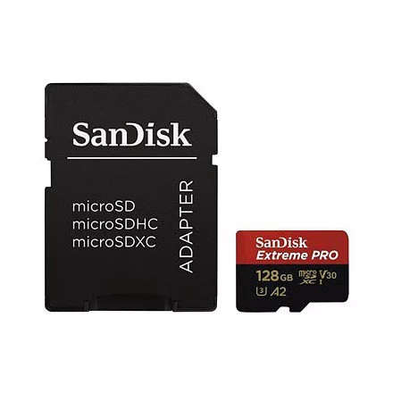 SanDisk Extreme PRO microSDXC V30, A2 128GB + adapter (200MB/s) (214504)