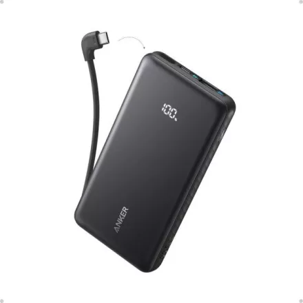 Anker Zolo Power Bank 10000 mAh 22,5W külső akkumulátor beépített USB-C kábellel (fekete)