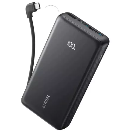Anker Zolo Power Bank 20000 mAh 22,5W külső akkumulátor beépített USB-C kábellel (fekete)