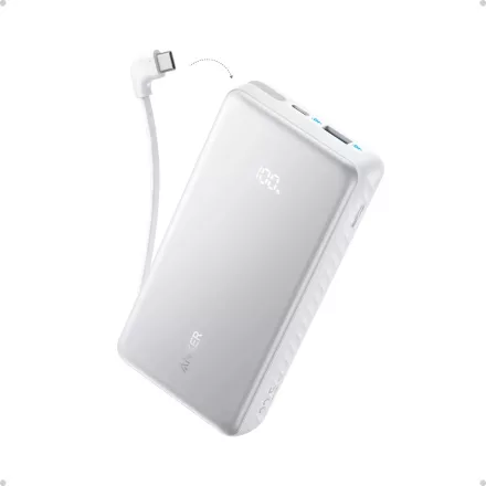Anker Zolo Power Bank 20000 mAh 22,5W külső akkumulátor beépített USB-C kábellel (fehér)