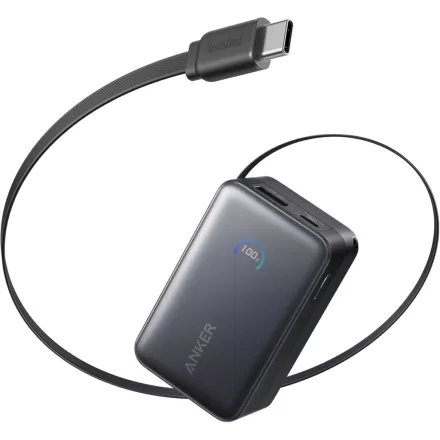 Anker Nano Power Bank 10000 mAh külső akkumulátor behúzható USB-C kábellel (fekete)