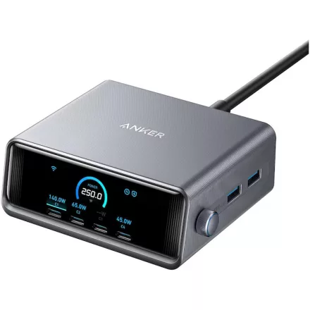 Anker Prime asztali töltő  250W 5A 2 x USB-A + 4 x USB-C (ezüst-fekete)