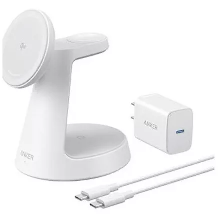 Anker MagGo 3in1 vezeték nélküli töltőállvány dokkoló, hálózati töltő, USB-C kábellel (fehér)