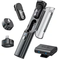   Boya Magic 3 vevő + 2 adó + 1 töltőtok + 1 többfunkciós tárolótáska, Type-C, Lightning, 3,5 mm-es kamera-vevő (fekete)