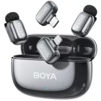   Boya mini 2 vezeték nélküli mikrofon (USB-C és Lightning, 2 vevő + 2 adó, töltőtok) (asztroszürke)