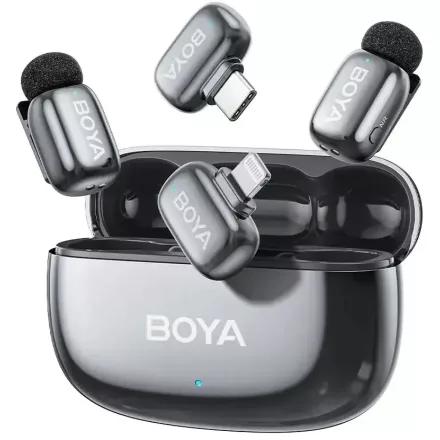 Boya mini 2 vezeték nélküli mikrofon (USB-C és Lightning, 2 vevő + 2 adó, töltőtok) (asztroszürke)