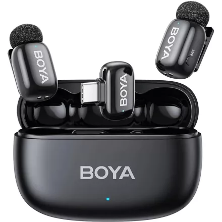 Boya mini 2 vezeték nélküli mikrofon (USB-C, 1 vevő + 2 adó, töltőtok) (fekete)
