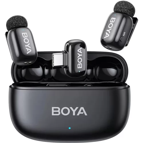  Boya mini 2 vezeték nélküli mikrofon (USB-C, 1 vevő + 2 adó, töltőtok) (fekete)