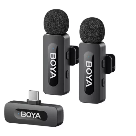 Boya V Series vezeték nélküli mikrofon USB-C csatlakozóval (2 adó + 1 vevő)