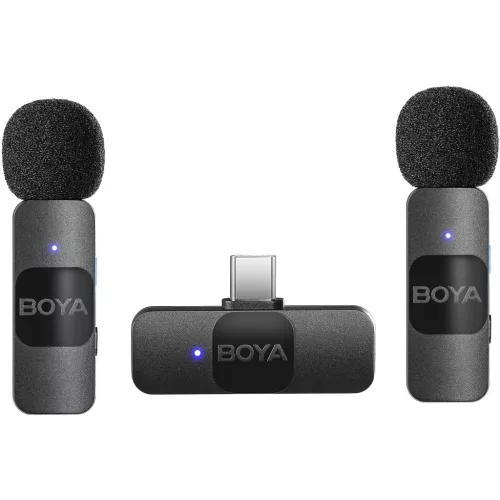  Boya V Series vezeték nélküli mikrofon USB-C csatlakozóval (2 adó + 1 vevő)