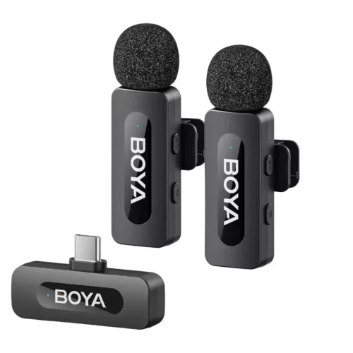   Boya V Series vezeték nélküli mikrofon USB-C csatlakozóval (2 adó + 1 vevő)