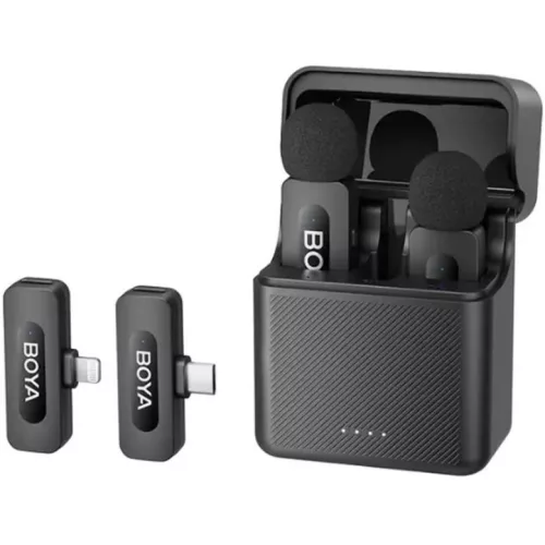   Boya BY-V3 vezeték nélküli mikrofon USB-C (2adó + 2vevő (1 USB-C, 1 Lightning) + töltőtok)