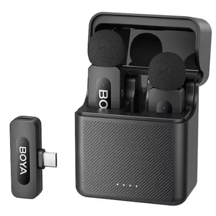 Boya BY-V3 vezeték nélküli mikrofon USB-C (2adó + 1vevő + töltőtok)