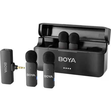 Boya BY-V4 2,4 GHz-es, négycsatornás vezeték nélküli mikrofon 3,5 mm-es jack csatlakozóval