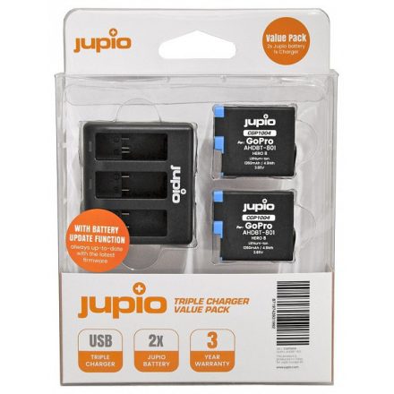 Jupio GoPro HERO8 töltő szett 1260mAh (Tripla töltő + 2db akkumulátor) (CGP1004)