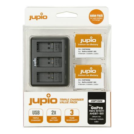 Jupio Value Pack GoPro HERO9-10-11-12 2db akku + tripla töltő