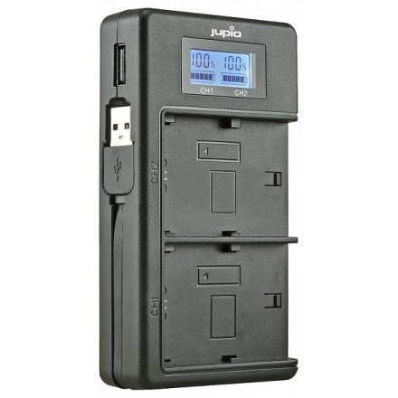Jupio USB duó töltő LCD kijelzővel Sony NP-FM50, NP-F550 / F750 / F970 akkumulátorokhoz (JDC2011)