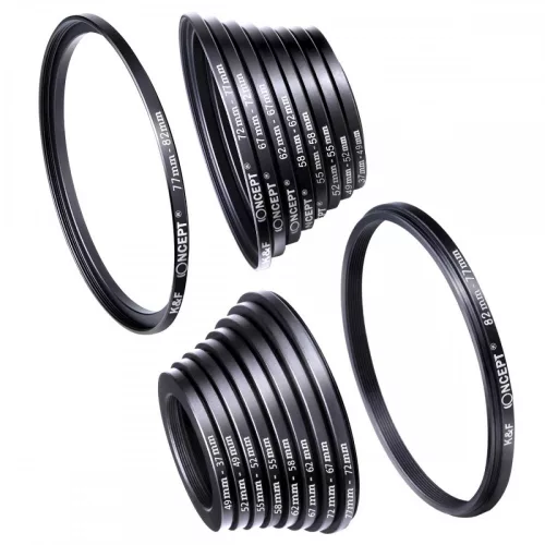   K&F Concept 18 db-os menetátalakító gyűrű szett (Step-Up és Down) (37-82mm)