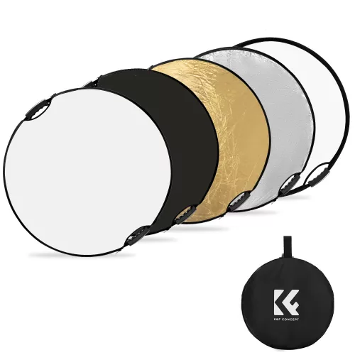   K&F Concept 5in1 derítőlap, reflektor fogantyúval + hordtáska 80cm (fehér, fekete, arany, ezüst, transparens)