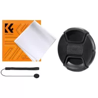   K&F Concept objektívvédő sapka zsinórral + törlőkendő (58mm)