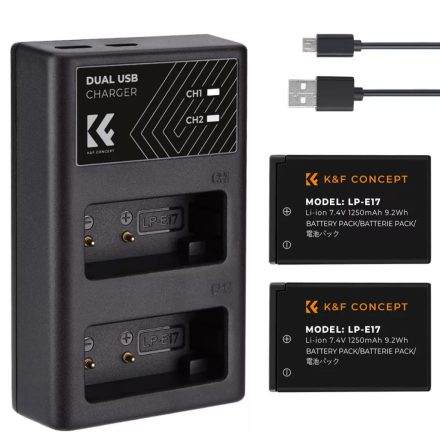 K&F Concept dupla töltő és 2db LP-E17 akkumulátor