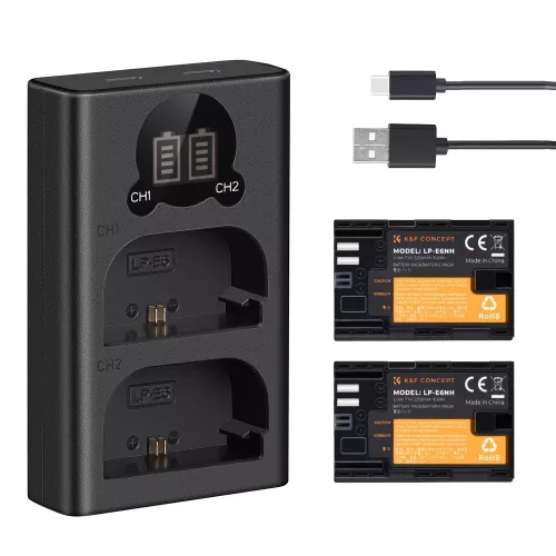 K&F Concept dupla töltő és 2db LP-E6NH akkumulátor