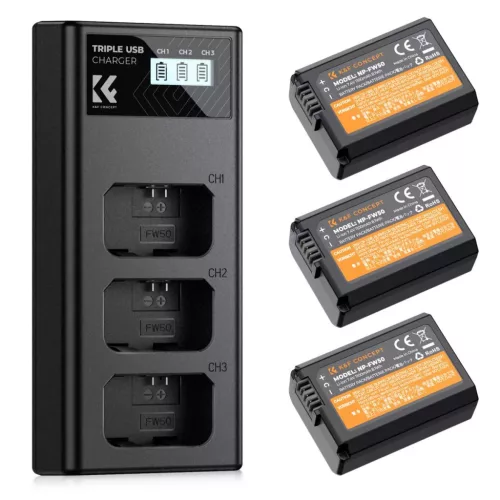 K&F Concept tripla töltő és 3db FW50 akkumulátor