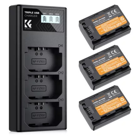 K&F Concept tripla USB töltő és 3db NP-FZ100 akkumulátor (használt)