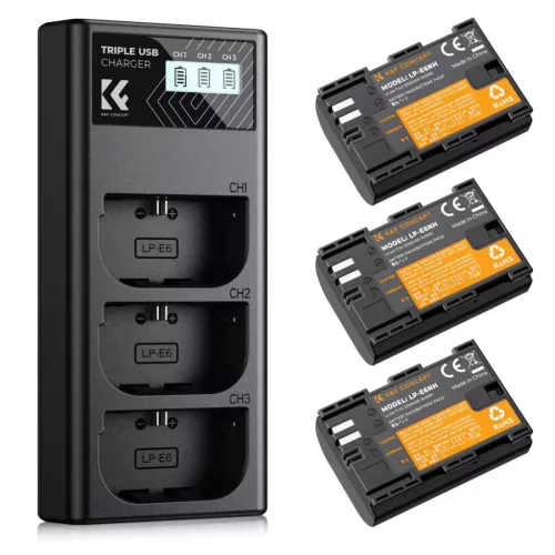 K&F Concept tripla töltő és 3db LP-E6NH akkumulátor