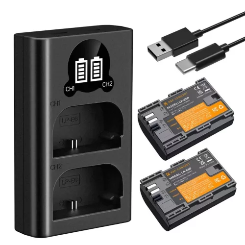 K&F Concept dupla töltő és 2db LP-E6NH akkumulátor