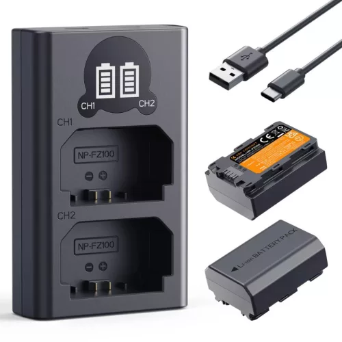   K&F Concept dupla töltő és 2db FZ100 akkumulátor (2600mAh)