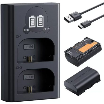 K&F Concept dupla töltő és 2db LP-E6NH akkumulátor (2600mAh)