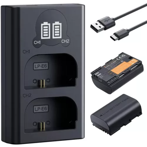   K&F Concept dupla töltő és 2db LP-E6NH akkumulátor (2600mAh)