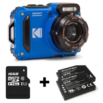 Kodak Pixpro WPZ2 vízálló, porálló, ütésálló digitális fényképezőgép csomag (2db akku, 16GB microSD) (kék)