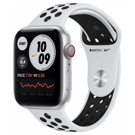 Apple Watch Series 6 Nike GPS + Cellular 44 mm (ezüstszínű alumíniumtok) (platinaszín-fekete sportszíj) (M09W3HC/A)