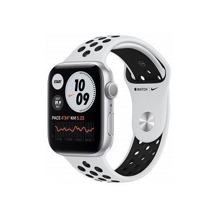 Apple Watch Series 6 Nike GPS 44 mm (ezüstszínű alumíniumtok) (platinaszín-fekete sportszíj) (MG293)