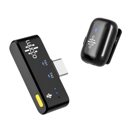 Luucco MiniPods K1 vezeték nélküli csíptetős lavalier wireless mikrofon telefonhoz USB-C (Fekete)