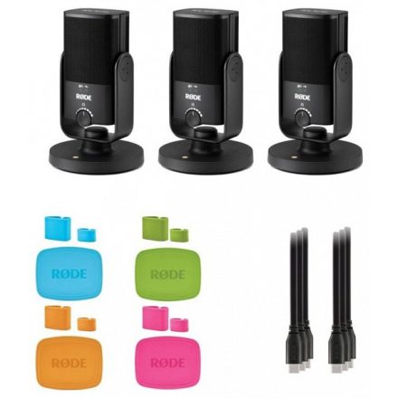 Rode NT-USB Mini Podcast szett 3 mikrofonnal, USB-C kábellel és mikrofon/kábeljelölőkkel