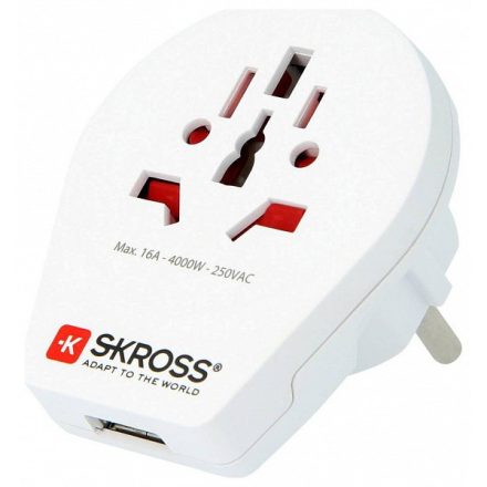 Skross 1.500260 World to Europe USB csatlakozó átalakító európába utazóknak + USB