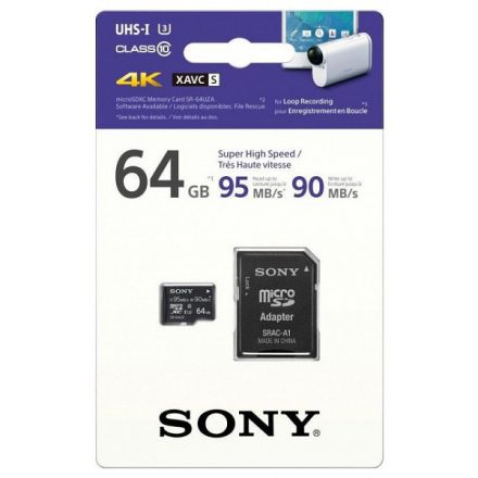 Sony microSDXC 64GB Class 10 UHS-I U3 + adapter (95MB/s, 90MB/s) (SR64UZ)