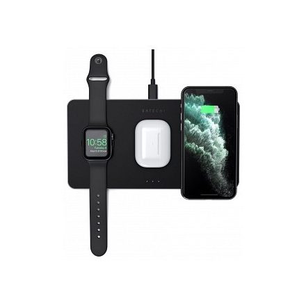 Satechi Trio Wireless Charging Pad vezeték nélküli töltő (Apple Watch, Airpods, iPhone) - Fekete
