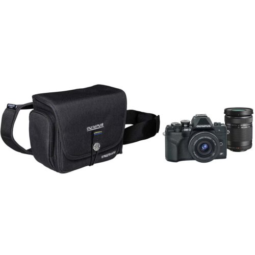   Olympus OM-D E-M10 Mark IV DZ kit (14-42mm f/3.5-5.6 EZ Pancake, 40-150mm f/4-5.6 R) (fekete/fekete/fekete) + Streetomatic övtáska