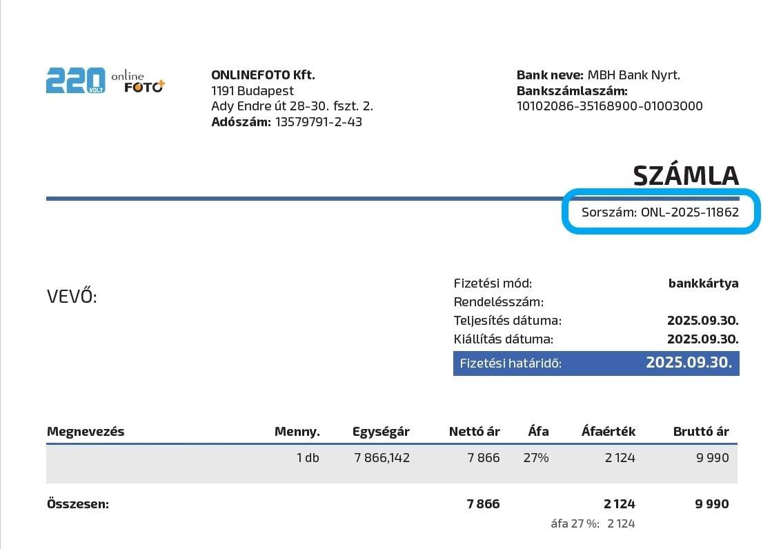 Számla minta – hol találod a sorszámot