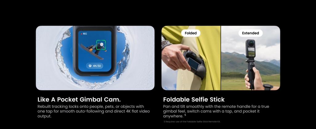 Insta360 X6 témakövetés és távirányítható Foldable Selfie Stick