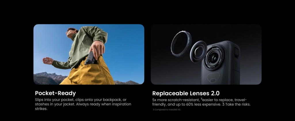 Insta360 X6 strapabíró kialakítása és cserélhető lencserendszere